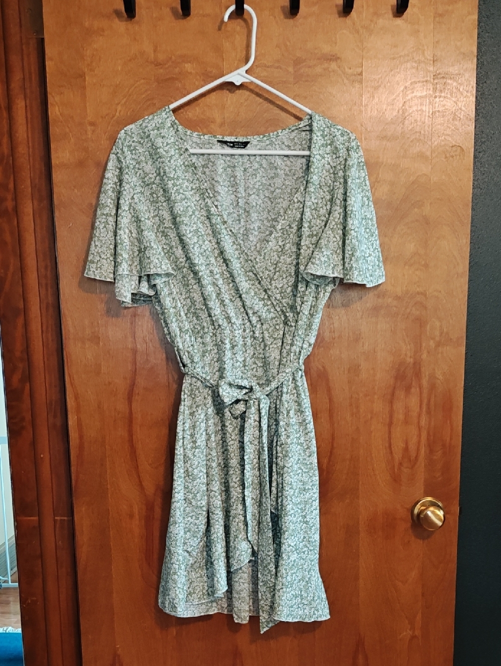 SHEIN Green Floral Wrap Mini Dress